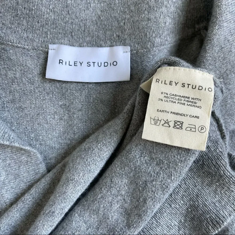 Riley Studio Unisex Oversized Gray Recycled Cashmere Polo Minimal Sweater Sz L - Picture 9 of 12